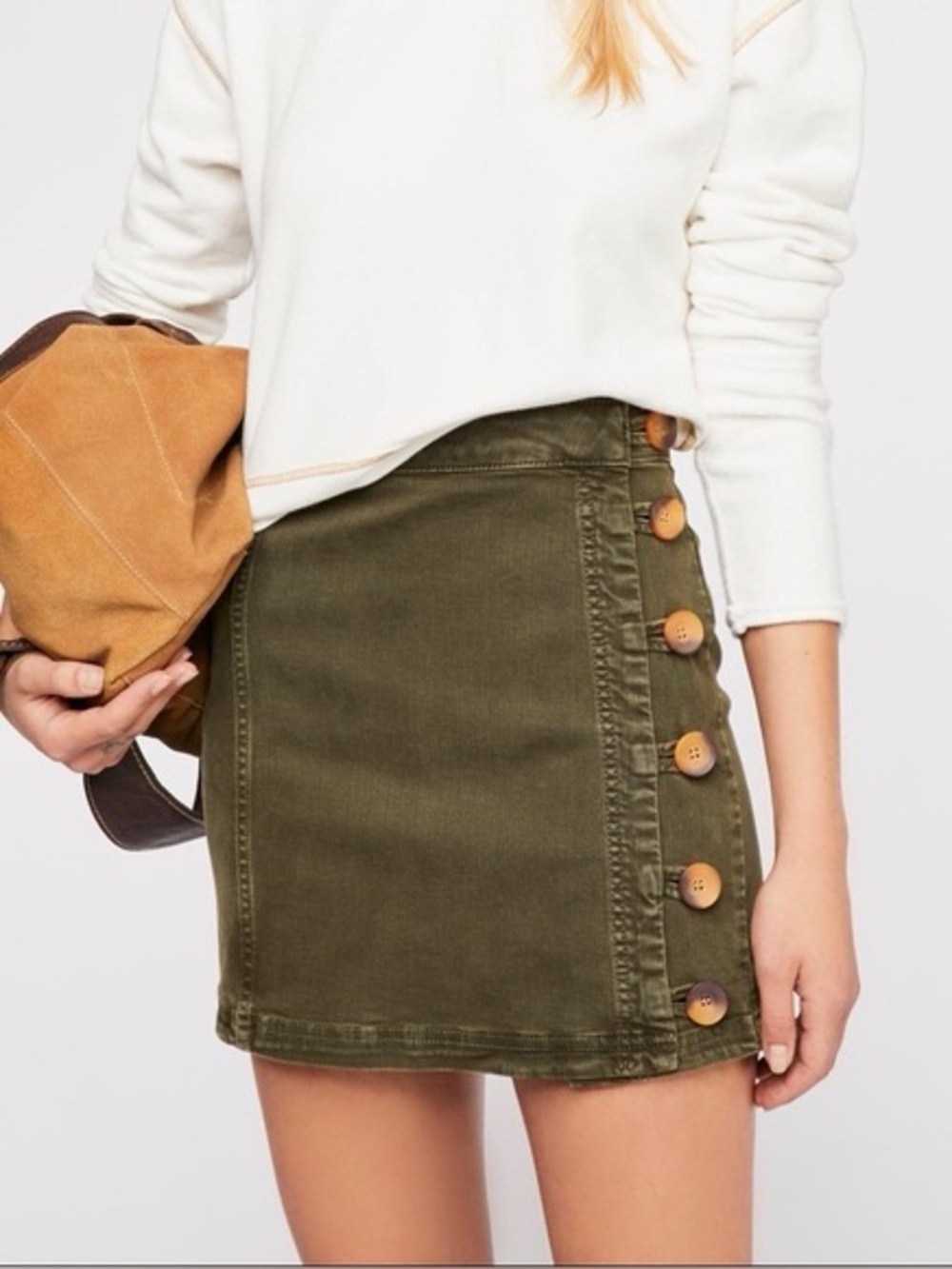 Free People Olive Button Front Mini Skirt Size 4 Utility Style